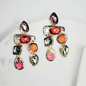 Gold Multicolor Drop Earrings